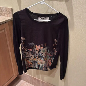 Anthropologie Flamingo Garden woman's black sweater